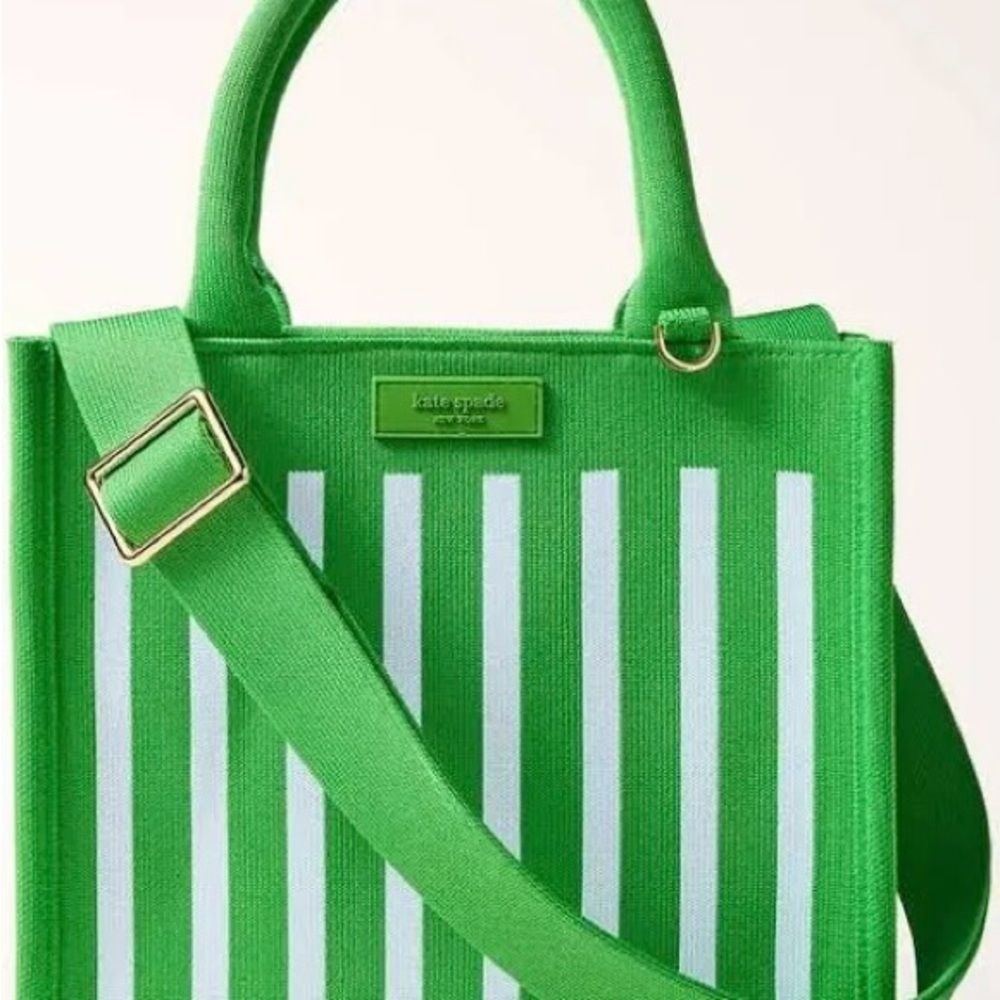 Kate Spade Green Striped Tote Bag & Bow Charm